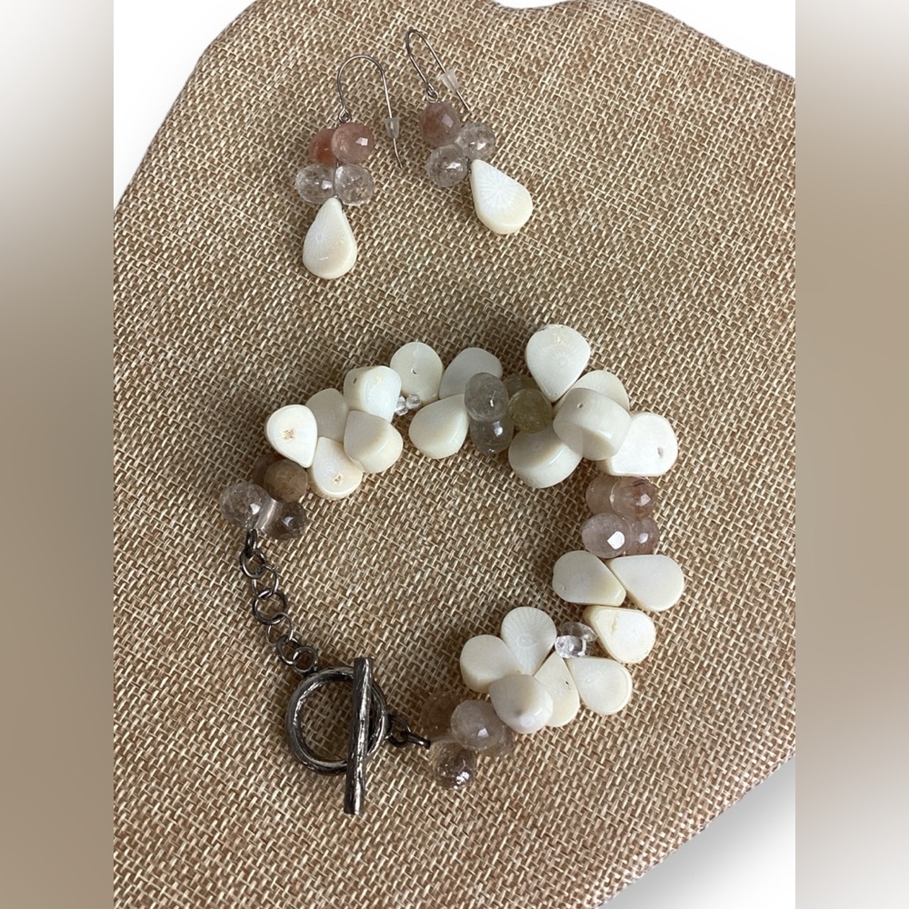 White Quartz Bracelet and Earring Set Sterling Silver